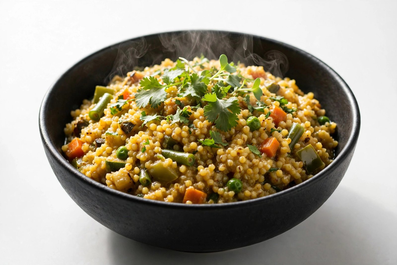 Bina chaawal riceless millet khichdi in a black bowl