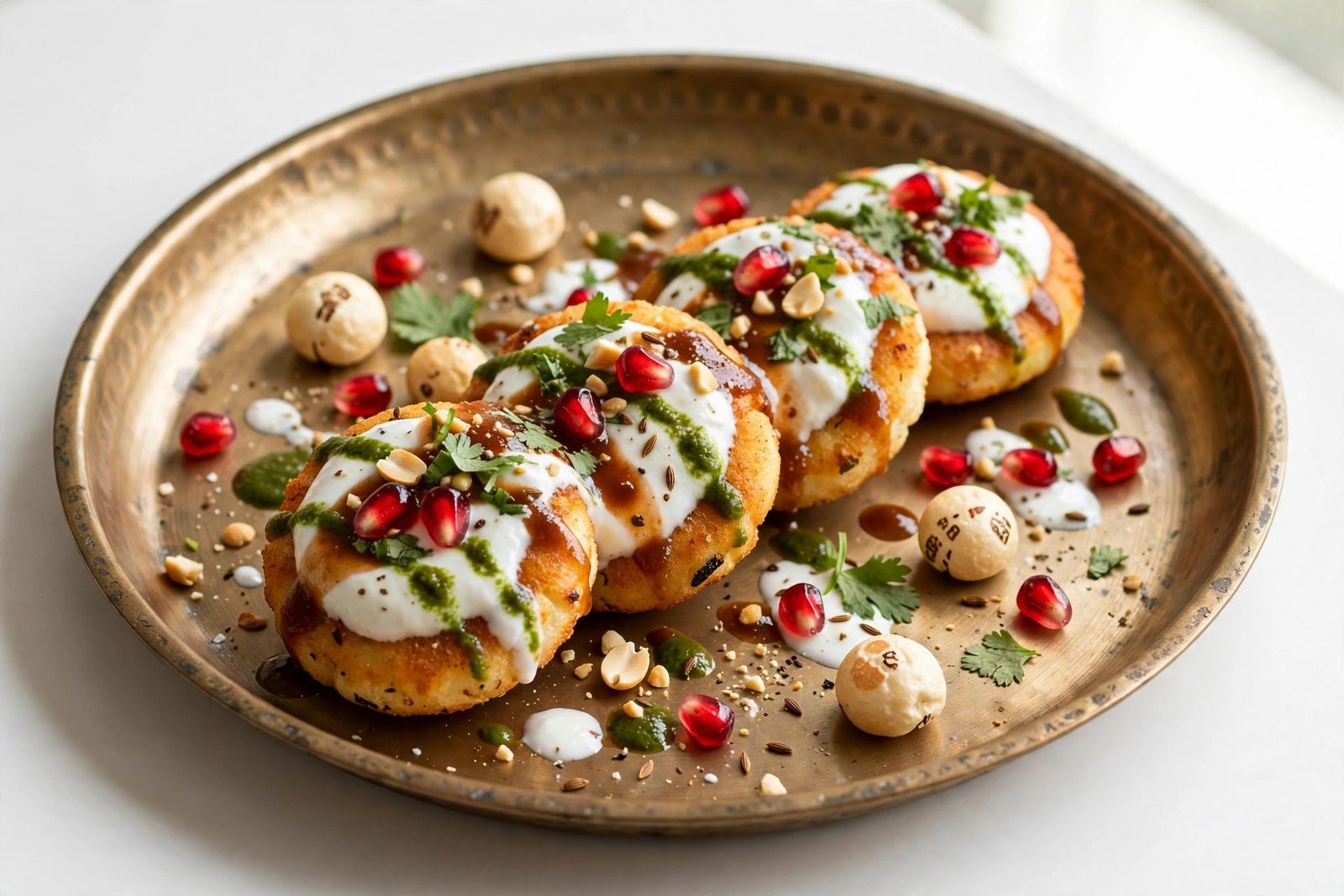 Farali makhana tikki chaat on a kansa thali