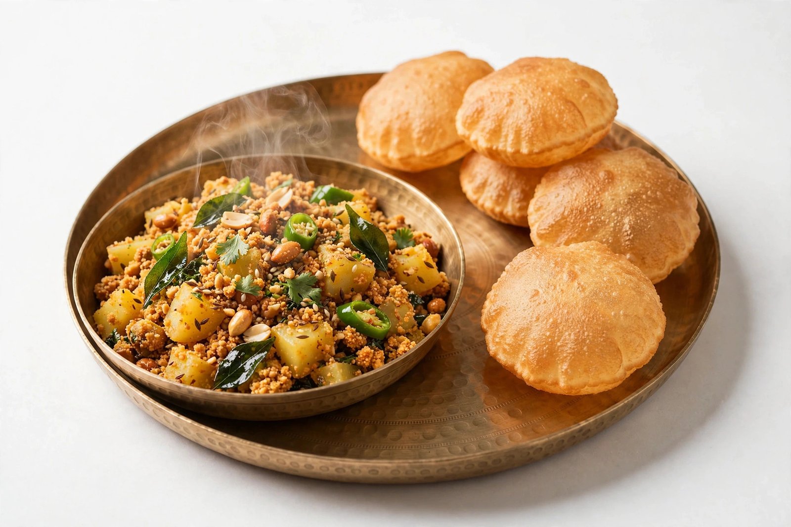 Farali sukhi bhaji with rajgira puri on a kansa thali