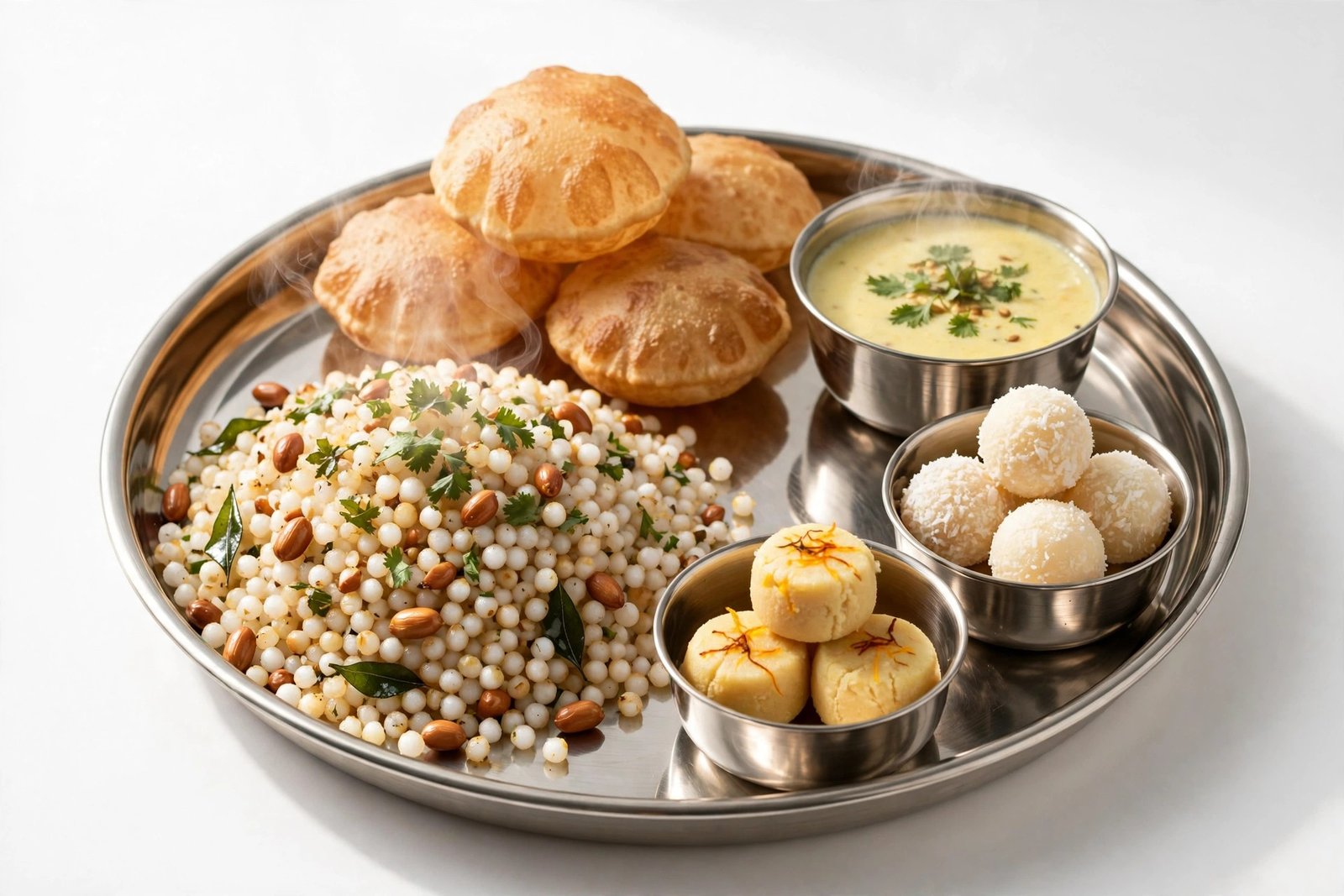 Farali vrat thali on a steel thali