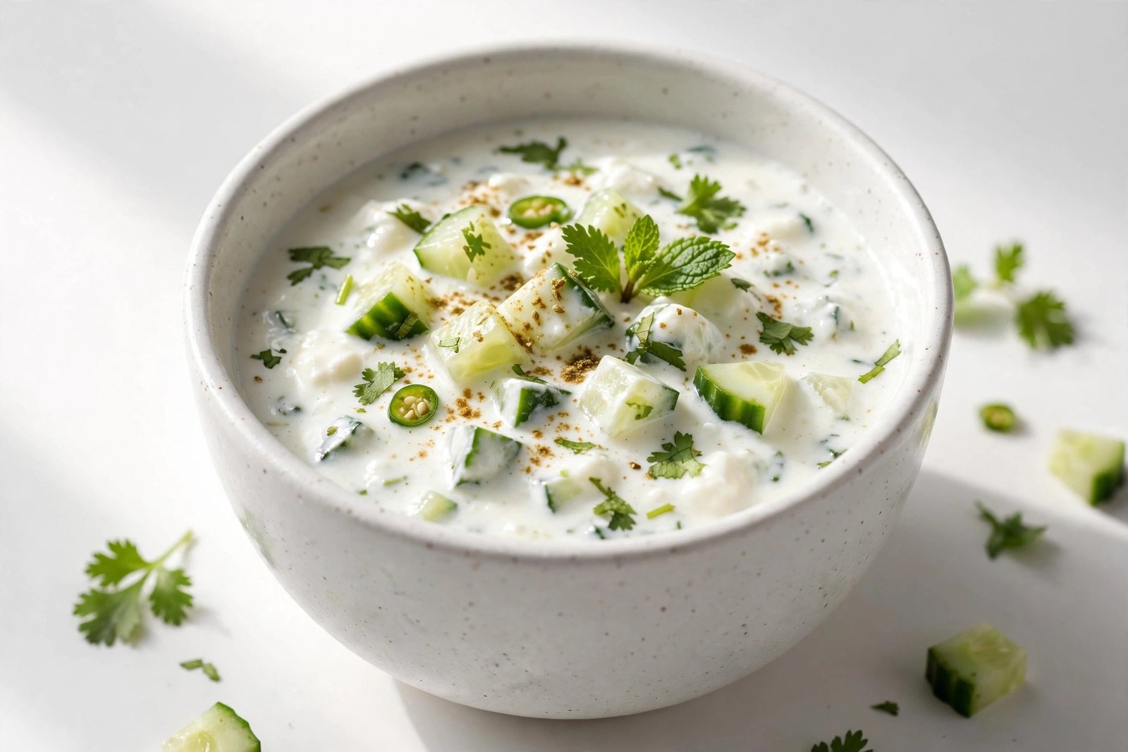 Fresh curd raita in a white katori