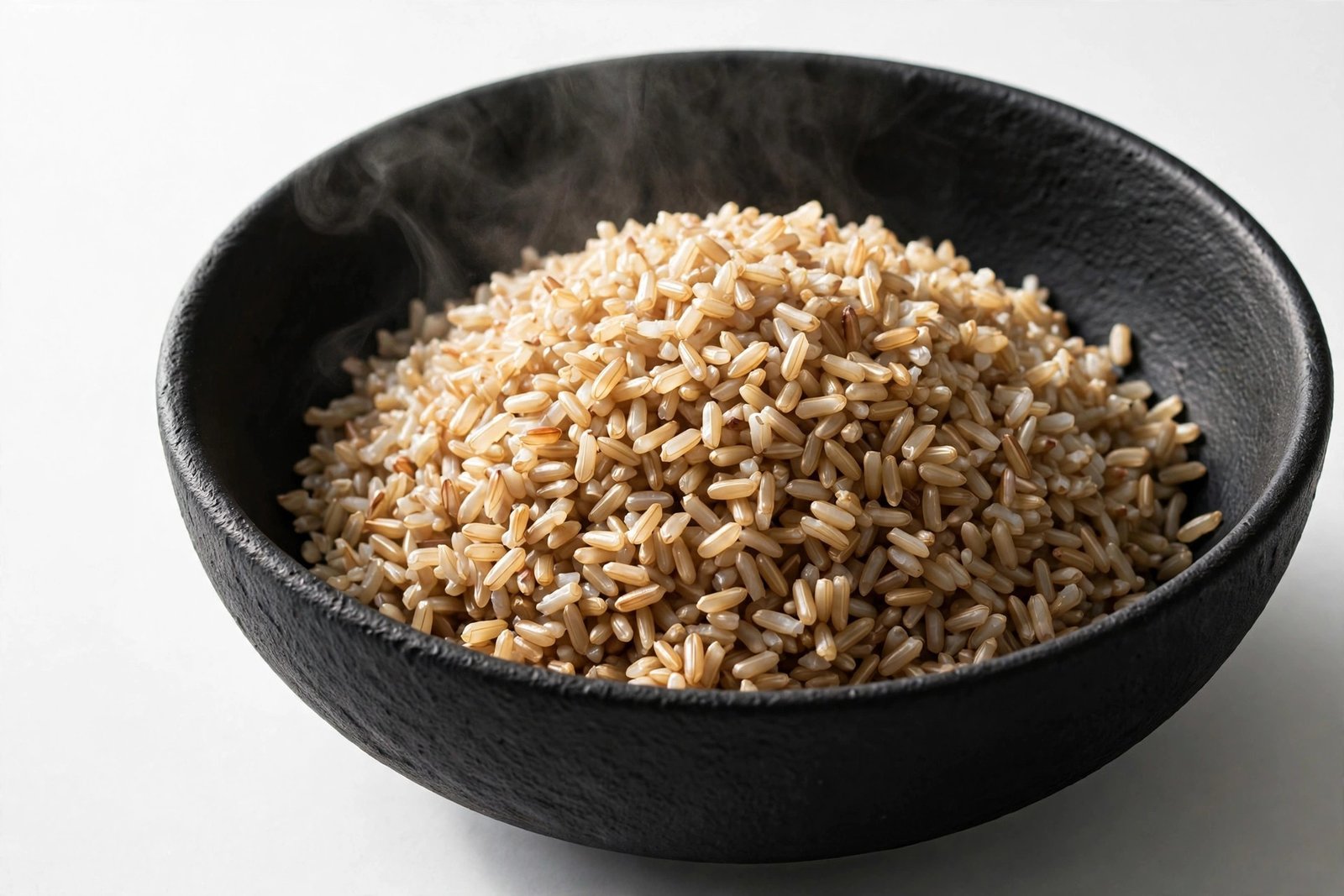 Healthy brown rice in a black bowl