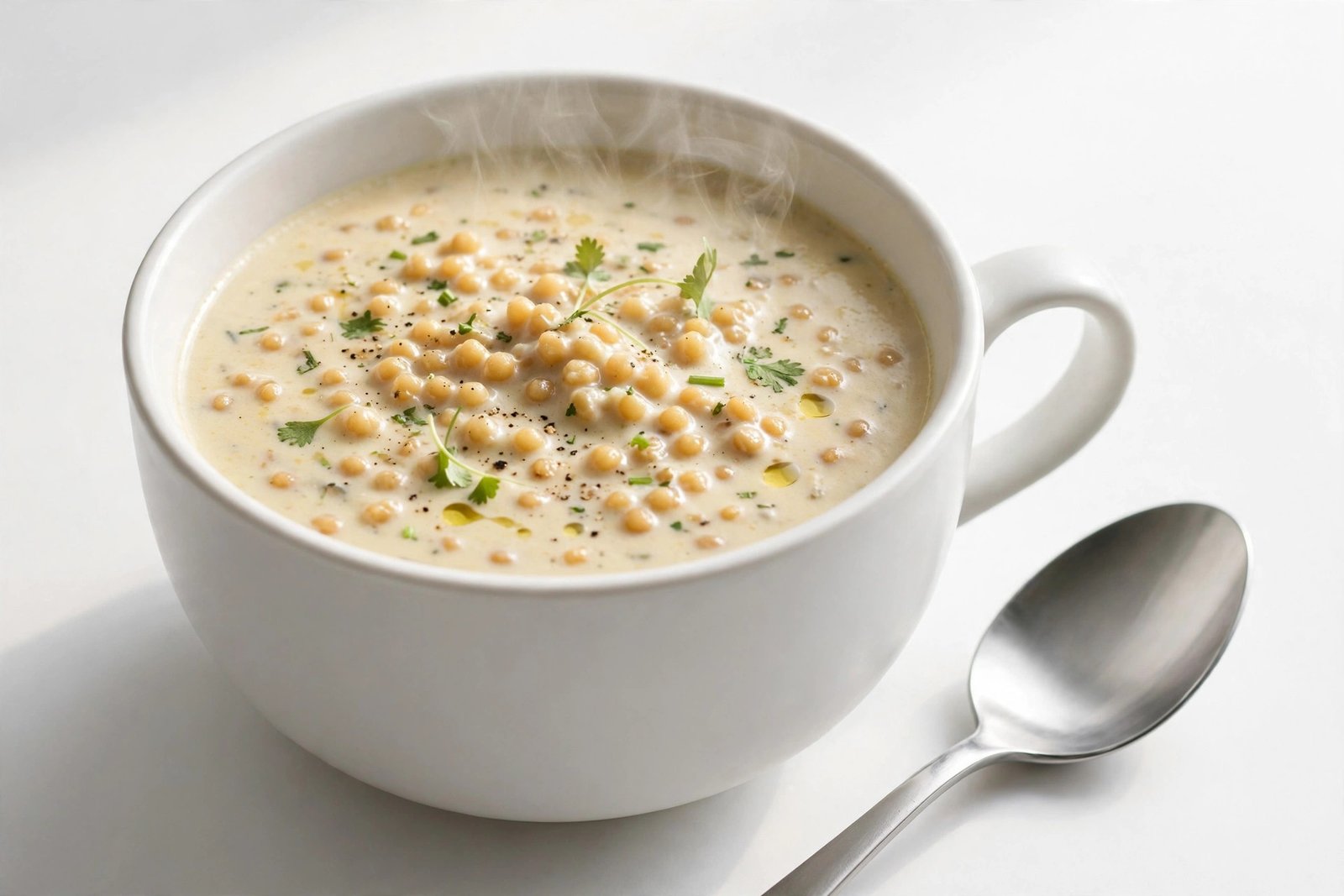 Juwar soup in a white soup cup