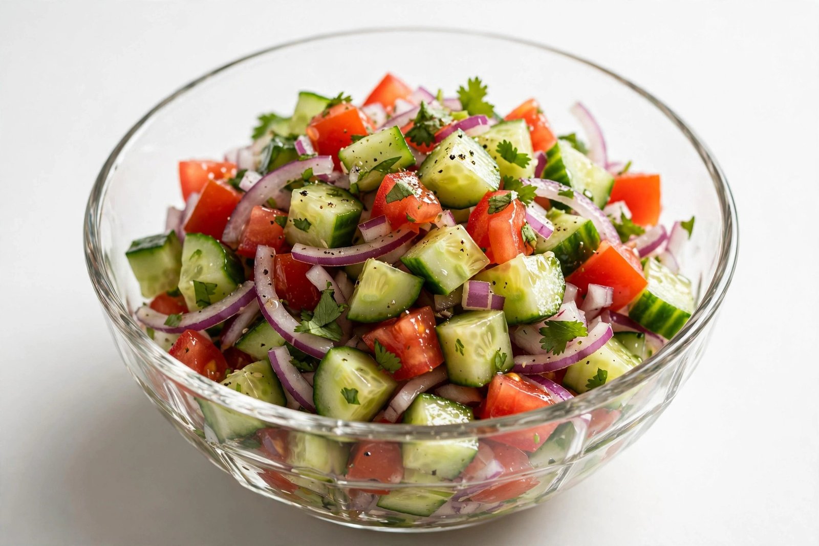 Kachumber salad in a glass bowl