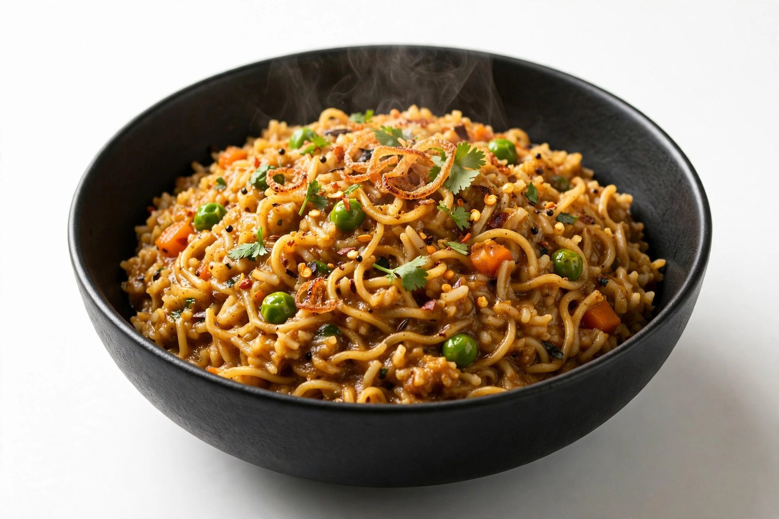 Maggi magic masala khichdi in a matte black bowl
