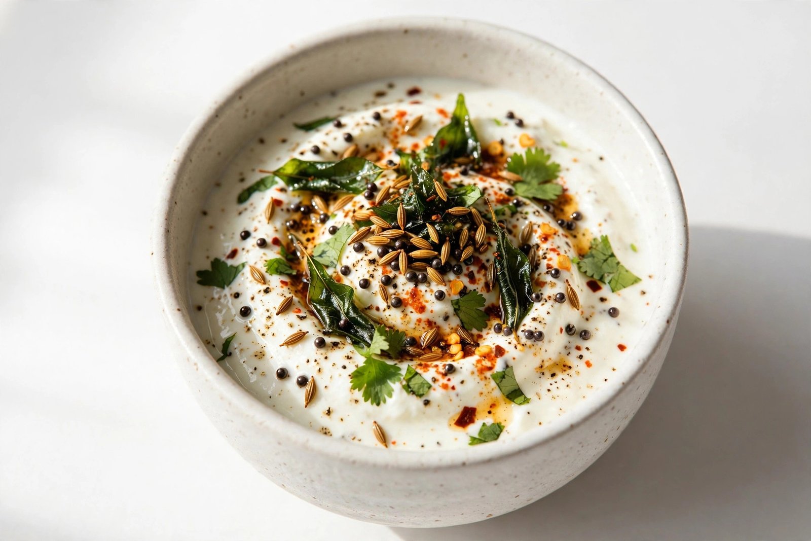 Masala dahi in a white katori