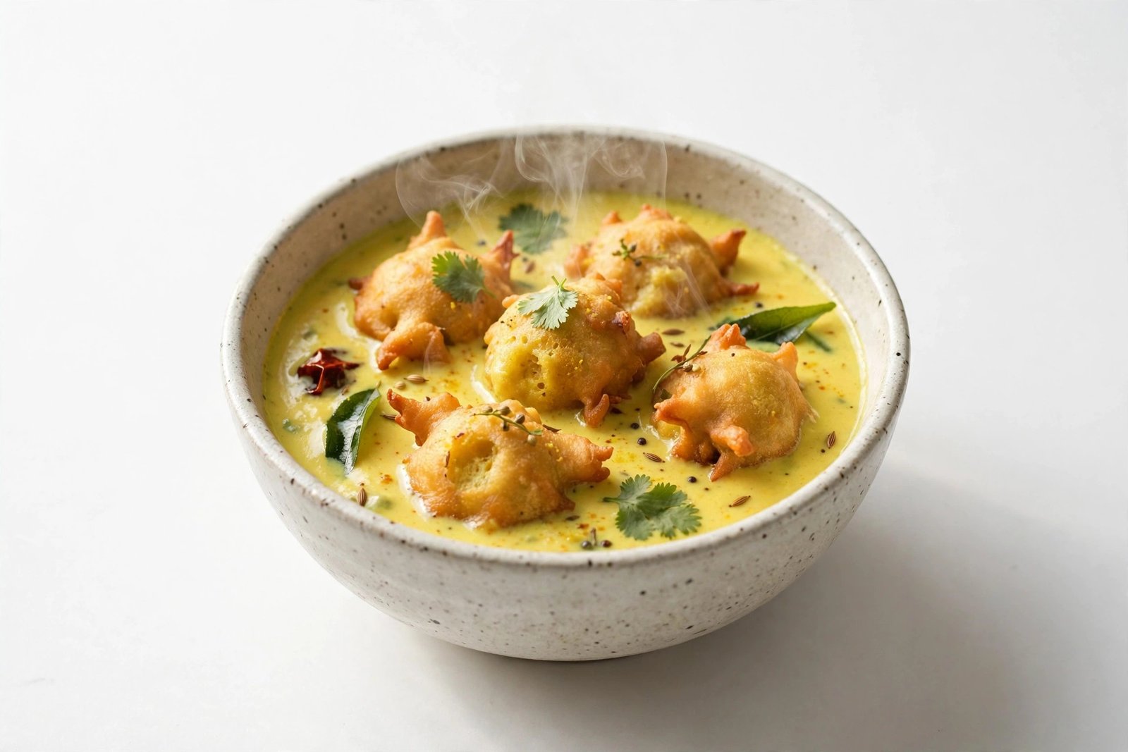 Pakoda kadhi in a ceramic katori
