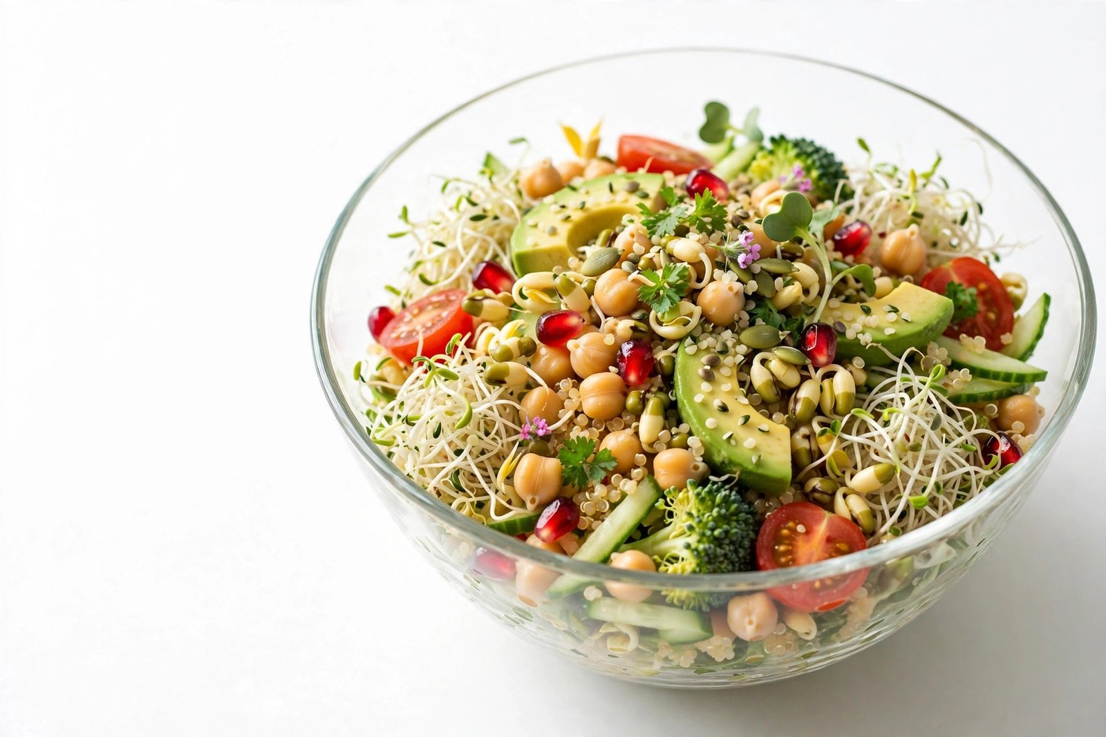 Protein sprouts salad in a glass bowl