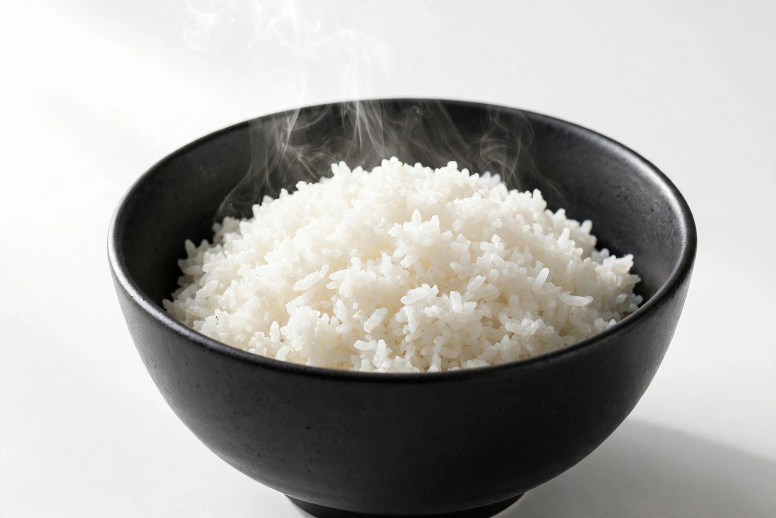Steamed rice in a black bowl