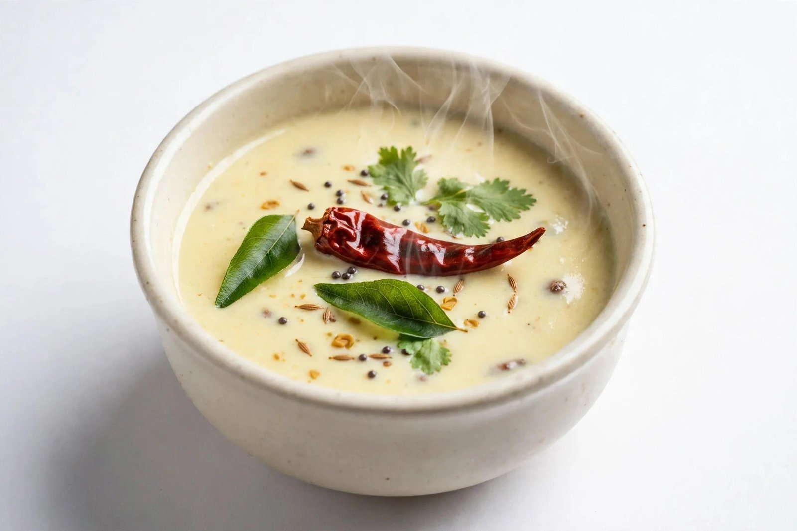 Sweet and tangy Gujarati kadhi in a ceramic katori